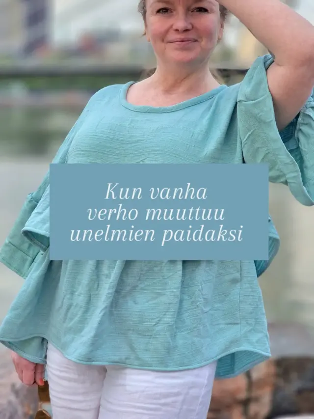 Voiko vanhasta verhosta syntyä vaate, jota ei haluaisi riisua ollenkaan? 🌿

Tämä mintunvihreä paita on itse ommeltu Fibre Moodin numeron 20 kaavalla, mutta kaikkein erityisintä siinä on kangas. Olen melko varma, että se on ollut joskus verho.
Ajatus tuntui heti romanttiselta. Että kangas, joka on joskus hulmunnut jonkun ikkunassa, sai uuden elämän paitana.

Rakastan vaatteita, joissa näkyy elämä. Pieniä ryppyjä, pehmeyttä, hitautta ja tunnetta siitä, ettei kaiken tarvitse olla täydellistä ollakseen kaunista.

Yhdistin paidan UFFilta löytyneisiin pellavahousuihin ja uusiin Tallinnasta ostettuihin kenkiin. Tästä asusta tuli juuri sellainen, jossa haluan viettää hitaita kesäiltoja meren rannalla. 

🤍Uskoisitko sinä, että tämä paita on tehty vanhasta verhosta? 🌿

#itseommeltu #kierrätysmuoti #secondhandstyle #boheemittyyli #kesäasu